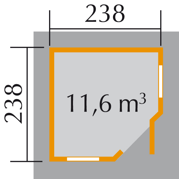 Grundmaß des Gerätehauses fünfeckig 149