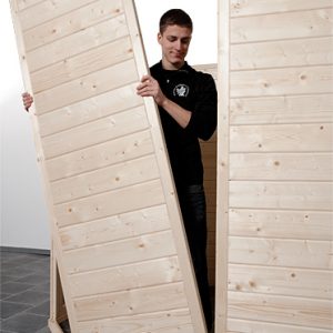 Bau einer Weka-Sauna aus vorgefertigten Elementen mit Saunaofen