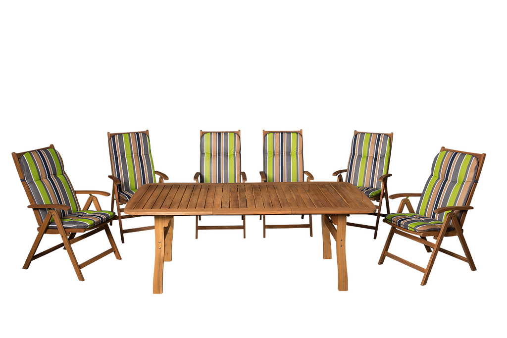 Gartenmöbel aus massivem Hartholz mit bis zu 6-8 Sesseln + Kissen 654