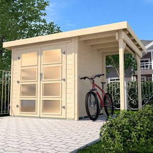 Bau eines Gerätehauses aus Holz mit Holzlager