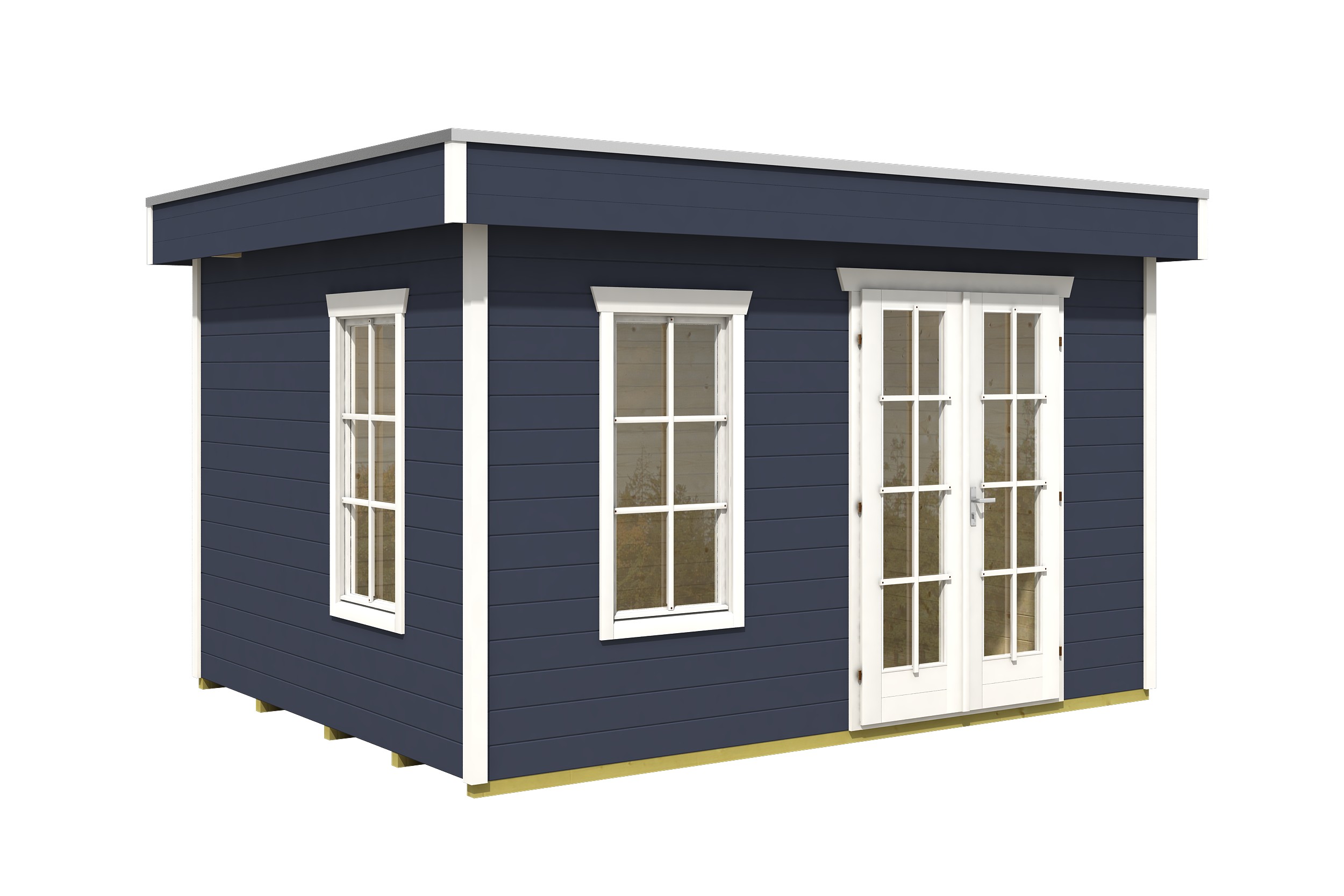 Holzhaus mit Flachdach gestrichen