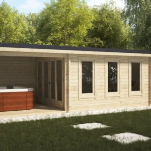 Szaunaház terasszal és szerszámtárolóval