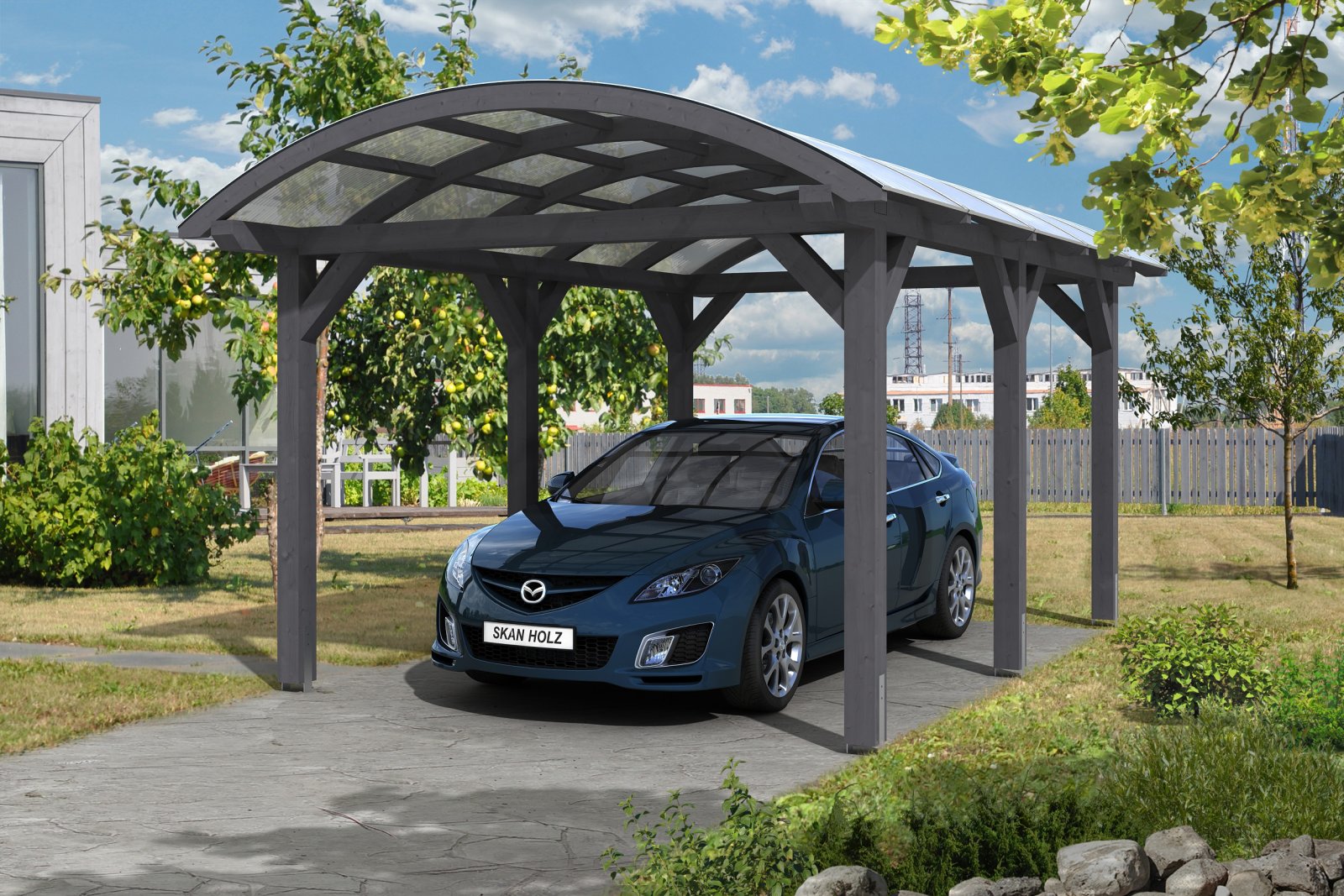 Gebogene Garagendachkonstruktion Skanholz Franken