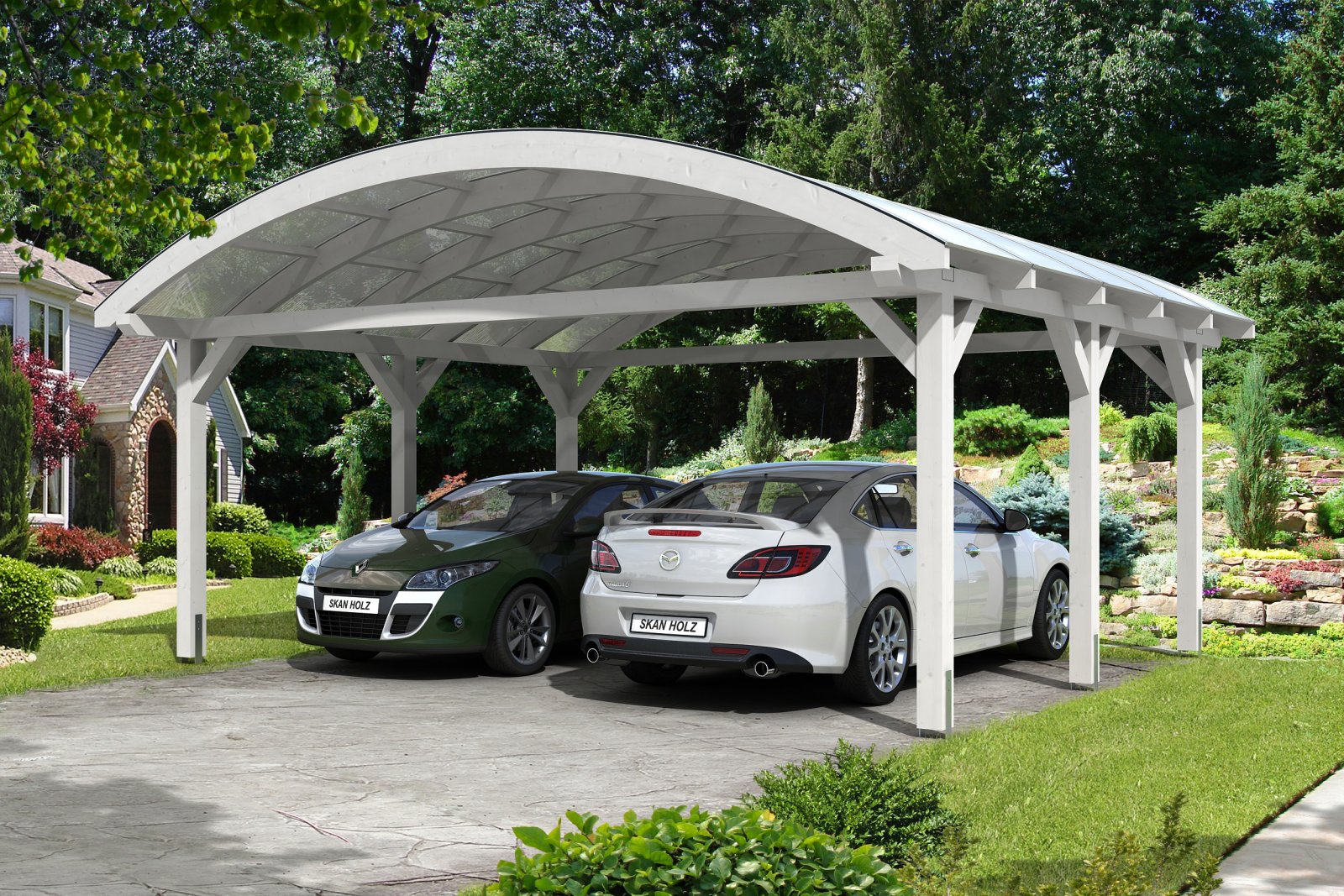 Kétállásos garázs íves tetővel Franken